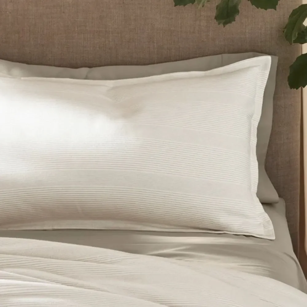 BOLL & BRANCH | cream / oak fine line striped FLANNEL standard pillow covers - Picture 2 of 14